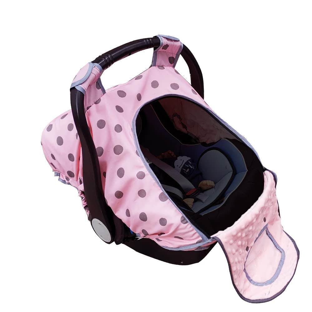 Carseat Cover Girls, Baby Car Seat Covers For Infant Car Seat, Baby Carrier Cover Canopy, Window In Door Zipper Open, 2 Layers,