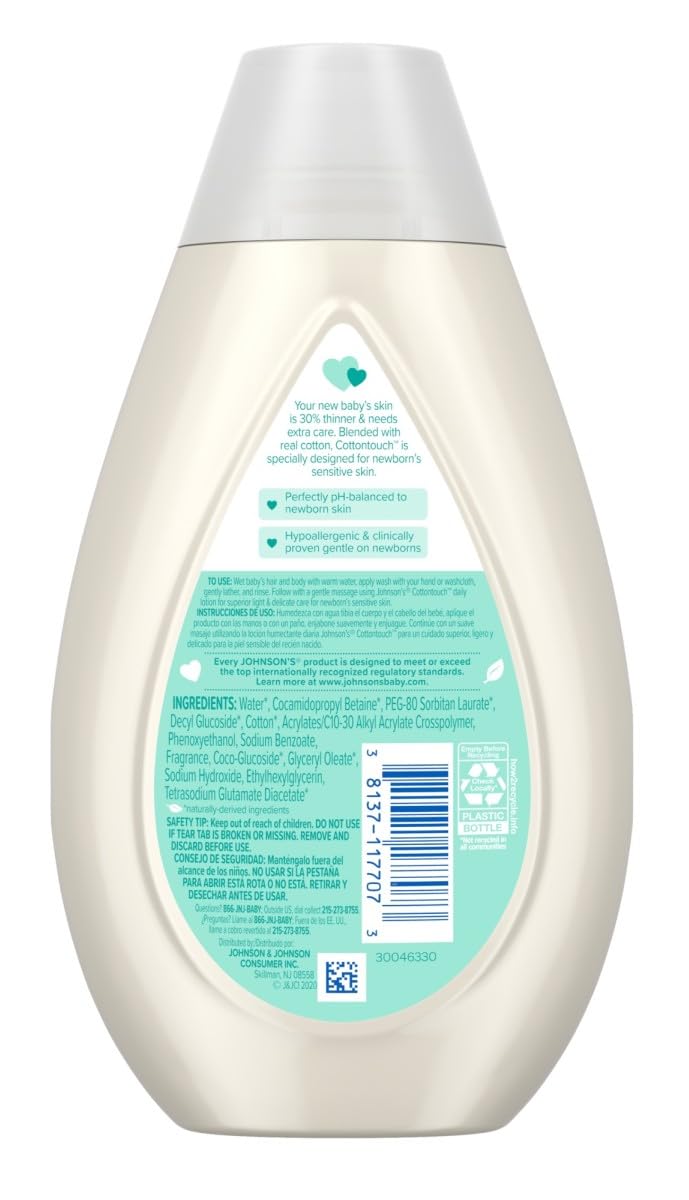 Johnsons Baby Cotton Touch Newborn Wash & Shampoo 13.6 Ounce (400Ml) (6 Pack)