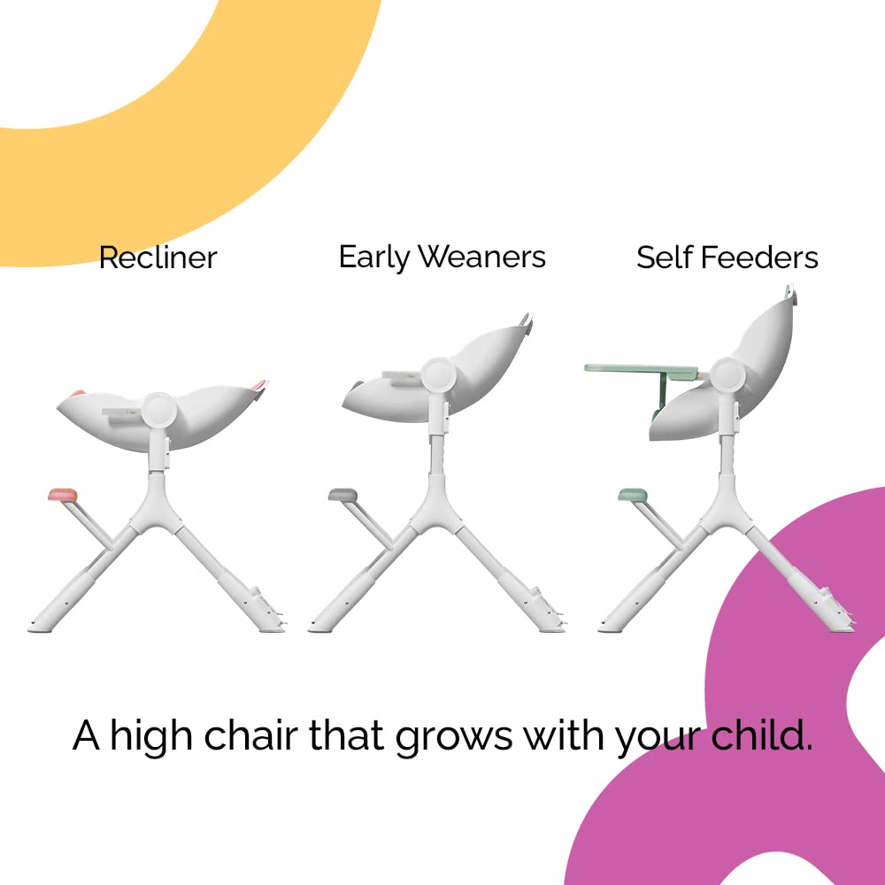 Oribel Cocoon Z High Chair & Lounger | Ice Grey | Newborn To Toddler | Easy Move Gliders | Convertible For Napping & Feeding | N