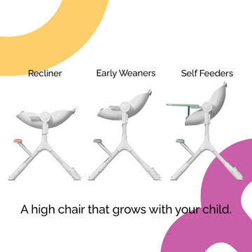 Oribel Cocoon Z High Chair & Lounger | Ice Grey | Newborn To Toddler | Easy Move Gliders | Convertible For Napping & Feeding | N