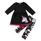 Fashion Kids Toddler Girl Long Sleeve Tunic Top Dress+Floral Pants Outfit Set Spring Fall Clothes (Black Unicorn, 5-6X)