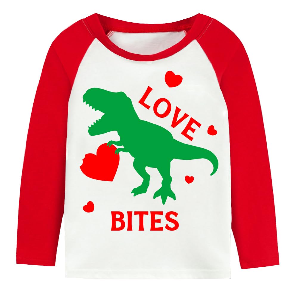 Toddler Boy Girl Valentine'S Day T-Shirt Dinosaur Love Bites Cotton Long Sleeve Tees Kids Boys Heart Shirt Tops 2T