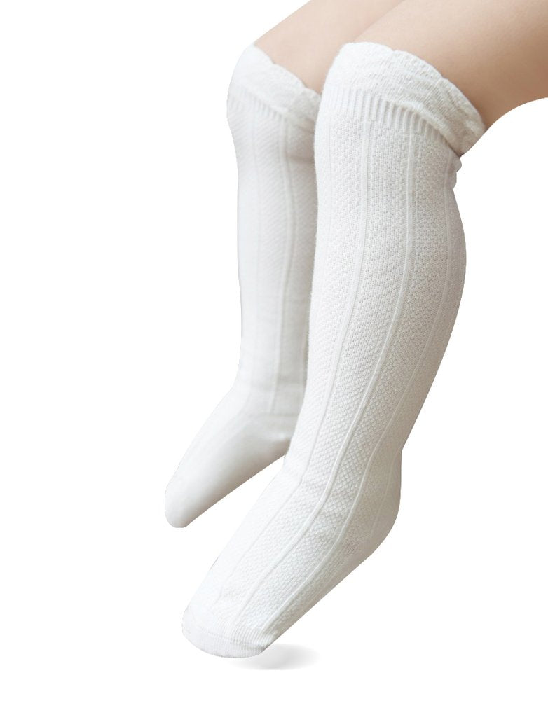 Epeius 3 Pair Pack Baby Girls Boys Seamless White Uniform Infants Baby Knee High Socks Tube Ruffled Stockings For 1-6 Months
