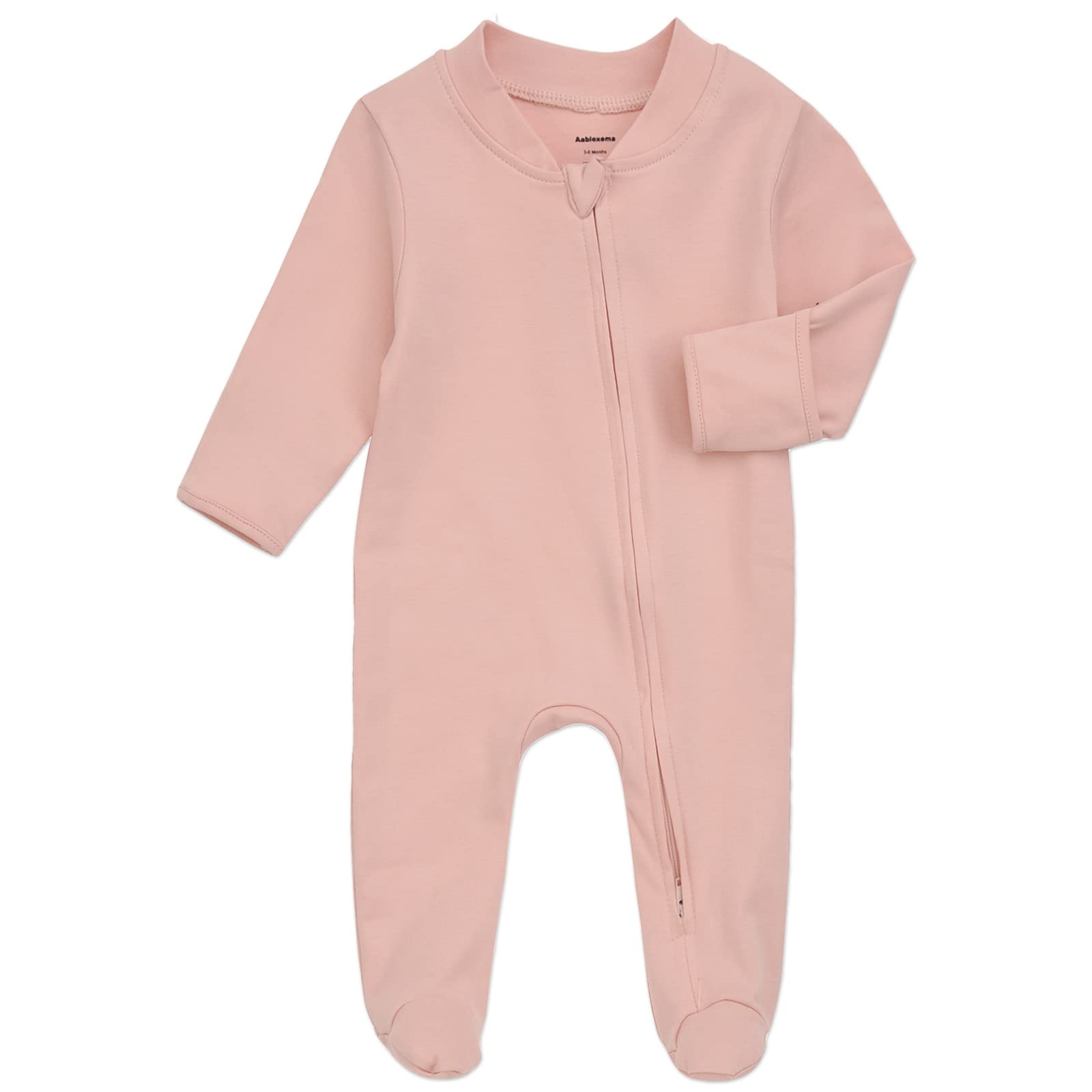 Aablexema Organic Cotton Baby Footies Pajamas With Mittens - Neutral Newborn Infant Zip Up Sleep Play(Pink,0-3M)