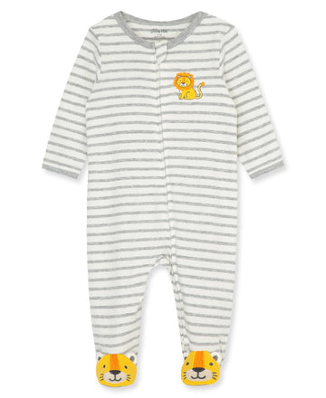 Little Me Clothes For Baby Boys' 100% Cotton Scratch-Free Tag Footed One-Piece Romper Sleeper, Little Lion, 6 Months