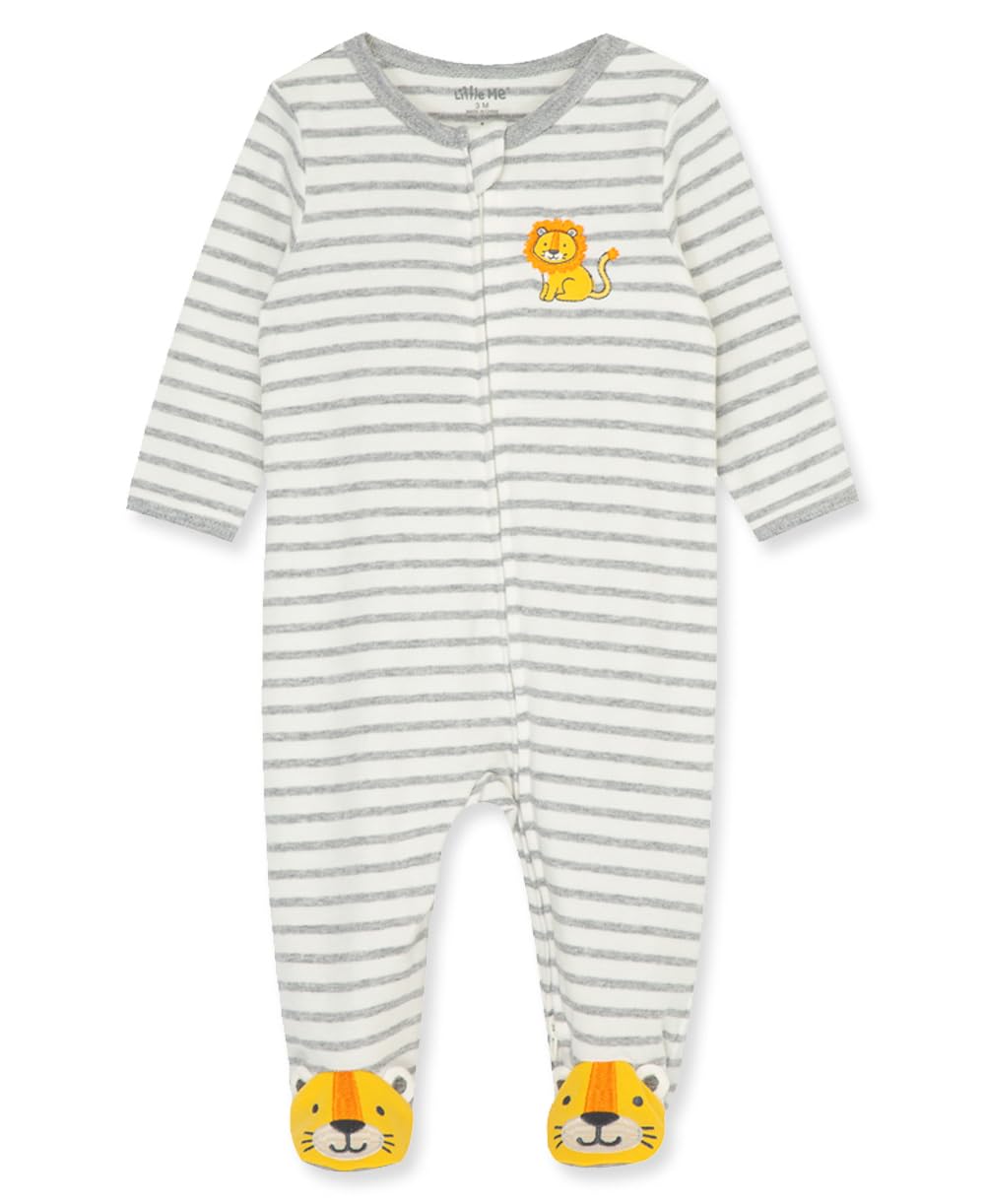 Little Me Clothes For Baby Boys' 100% Cotton Scratch-Free Tag Footed One-Piece Romper Sleeper, Little Lion, Preemie