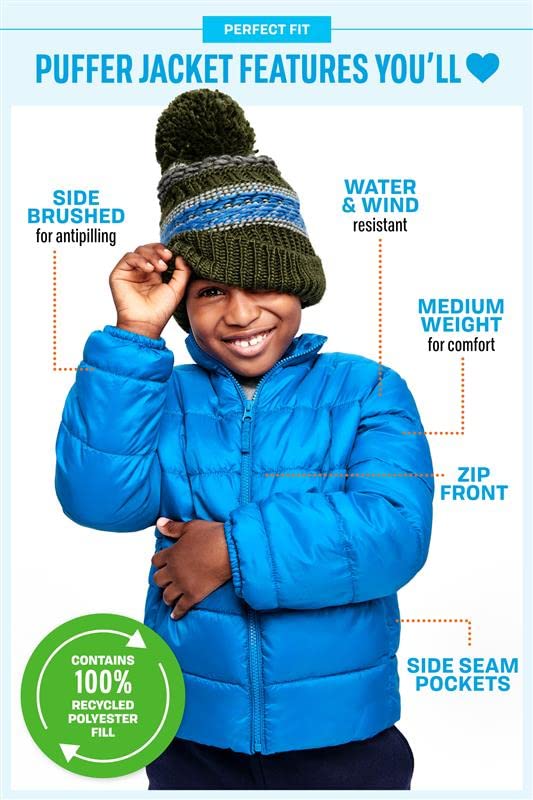 The Children'S Place Baby Boys And Toddler Medium Weight Puffer Jacket, Wind-Resistant, Water-Resistant Jacket, Blue, 3T Us