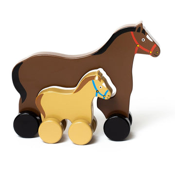 Jack Rabbit Creations Big & Little Horse Push Toy Adorable Nesting Animals Set is 2 Toys in 1 - Classic Rolling Wooden Toy - Dev