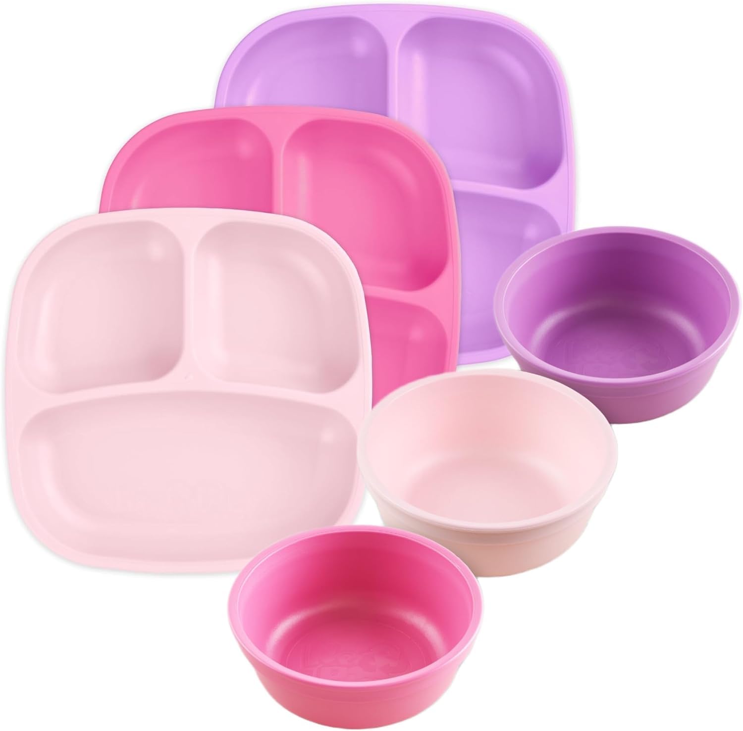 Re-Play Dinnerware Set for Toddlers - Kids Dining Set of 3 Divided Plates and 3 Snack Bowls - Dishwasher/Microwave Safe - Made i