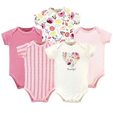 Touched By Nature Unisex Baby Organic Cotton Bodysuits, Botanical, 12-18 Months