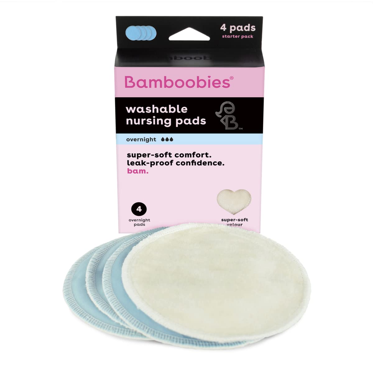 Bamboobies Reusable & Washable, Ultra-Absorbent Overnight Nursing Pads For Breastfeeding, Super Soft Rayon Made From Bamboo, Mil