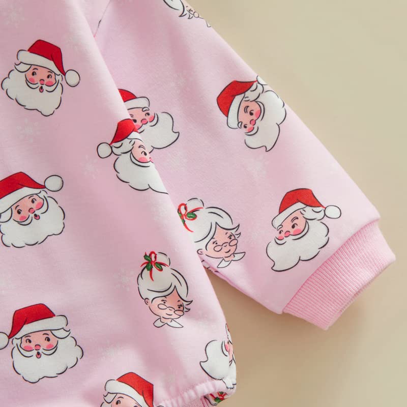 Fybitbo My First Christmas Baby Girl Boy Outfit Sweatshirt Romper Sweater Onesie Long Sleeve Bodysuit Fall Clothes (Pink-Santa C