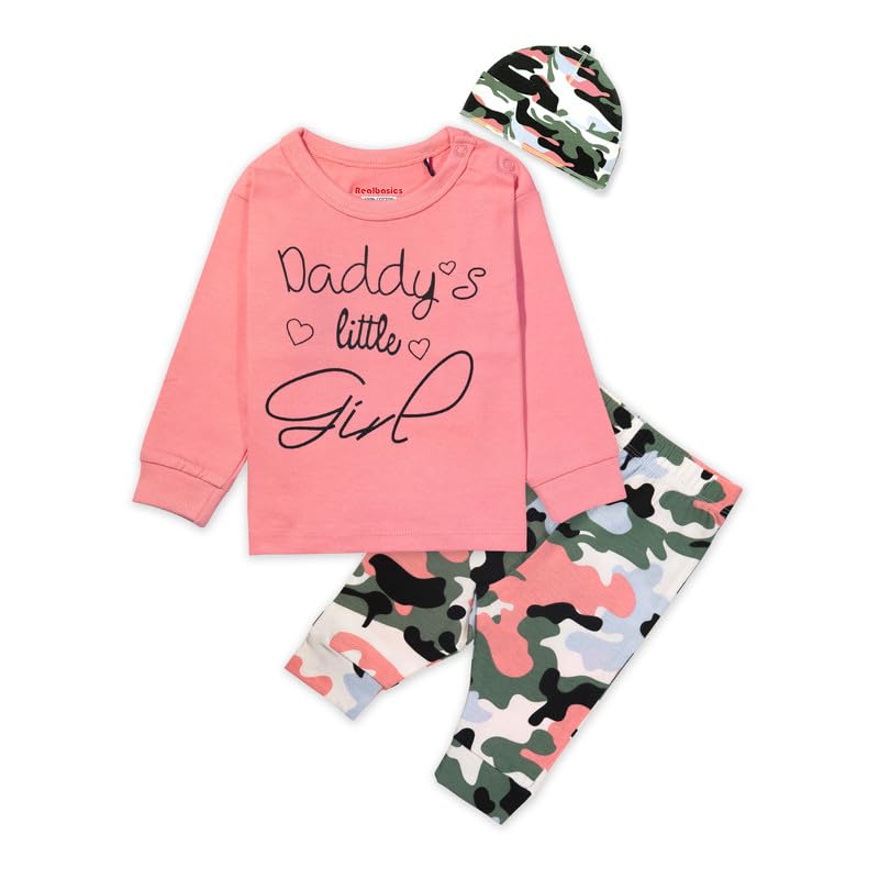 Real Basics Cotton Clothing Sets For Boys & Girls  Unisex Clothing Sets Full Sleeve TShirt & Pant Size (23 Years) (PinkCap)
