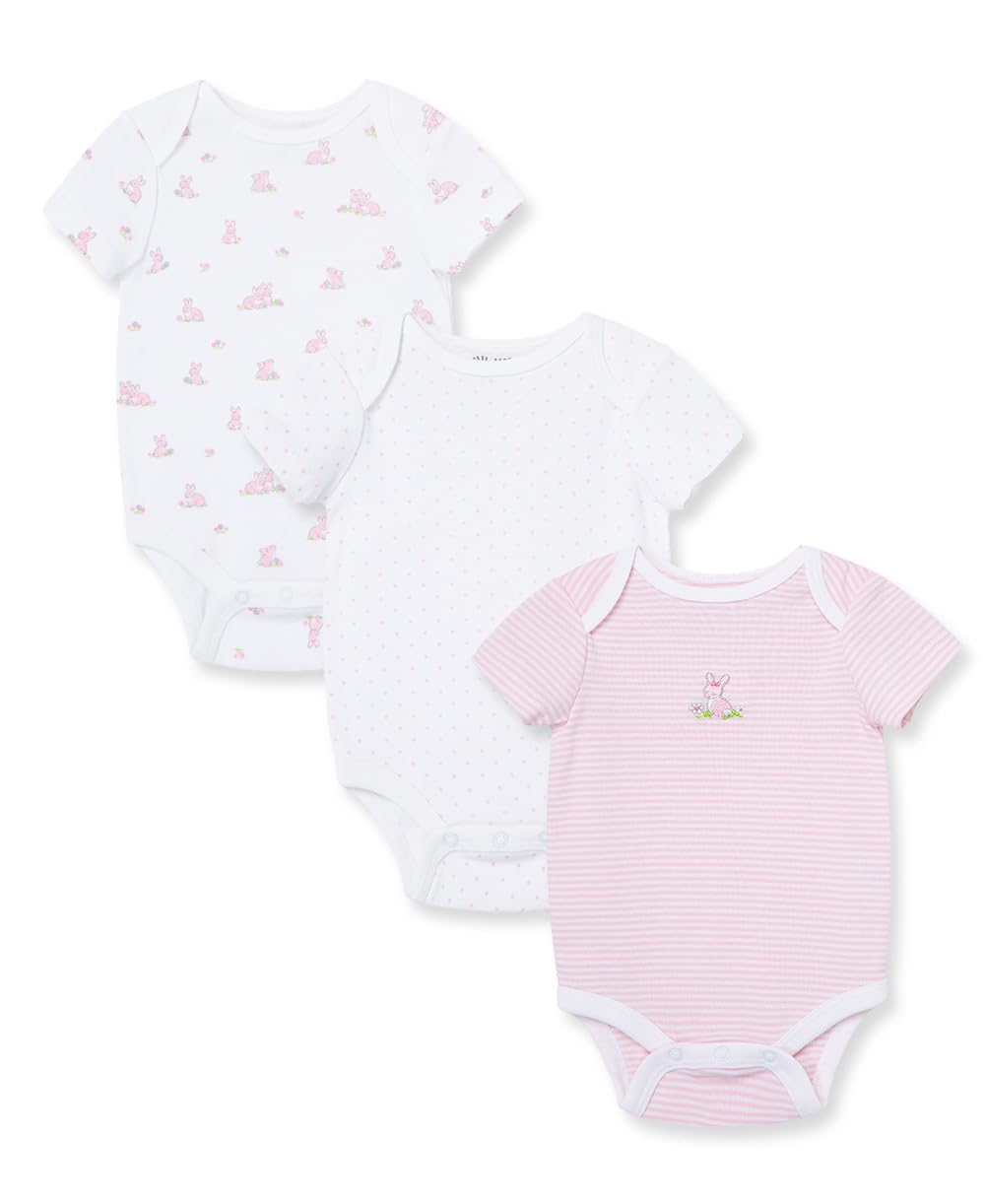Little Me Baby Bunnies 3 Pack Bodysuit, White/Multi, 9 Months