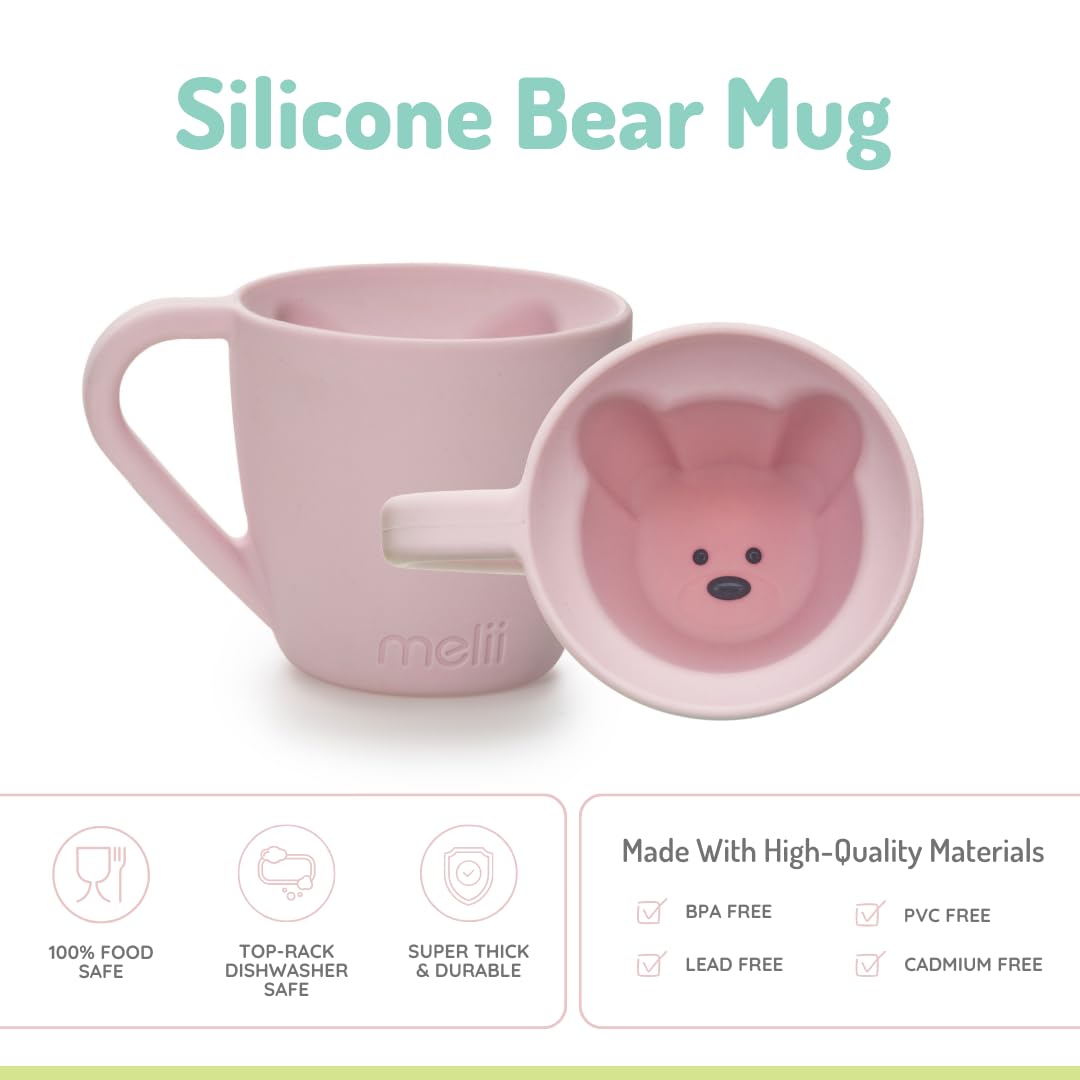 Melii Silicone Bear Mug, Cup For Toddlers Kids And Children (Pink - 1 Pack)