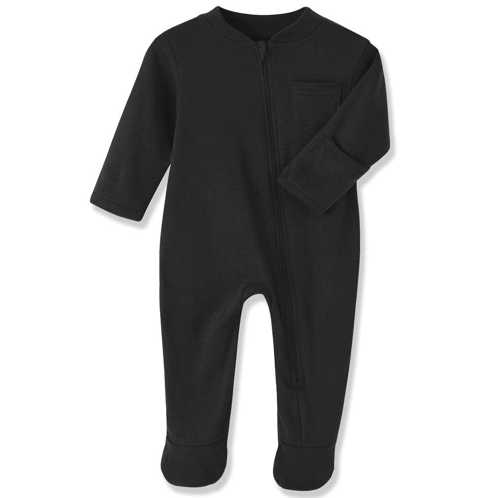 Elevens Kingdom Baby Boys Sleep and Play 9-12 Months Black Baby Boy Cotton Footie Pajamas with Mitten Cuffs 2 Way Zipper Footed