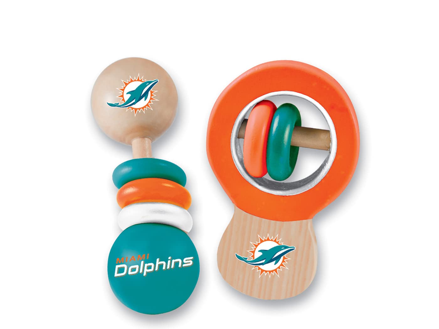 Baby Fanatic Wood Rattle 2 Pack - NFL Miami Dolphins - Officially Licensed Baby Toy Set