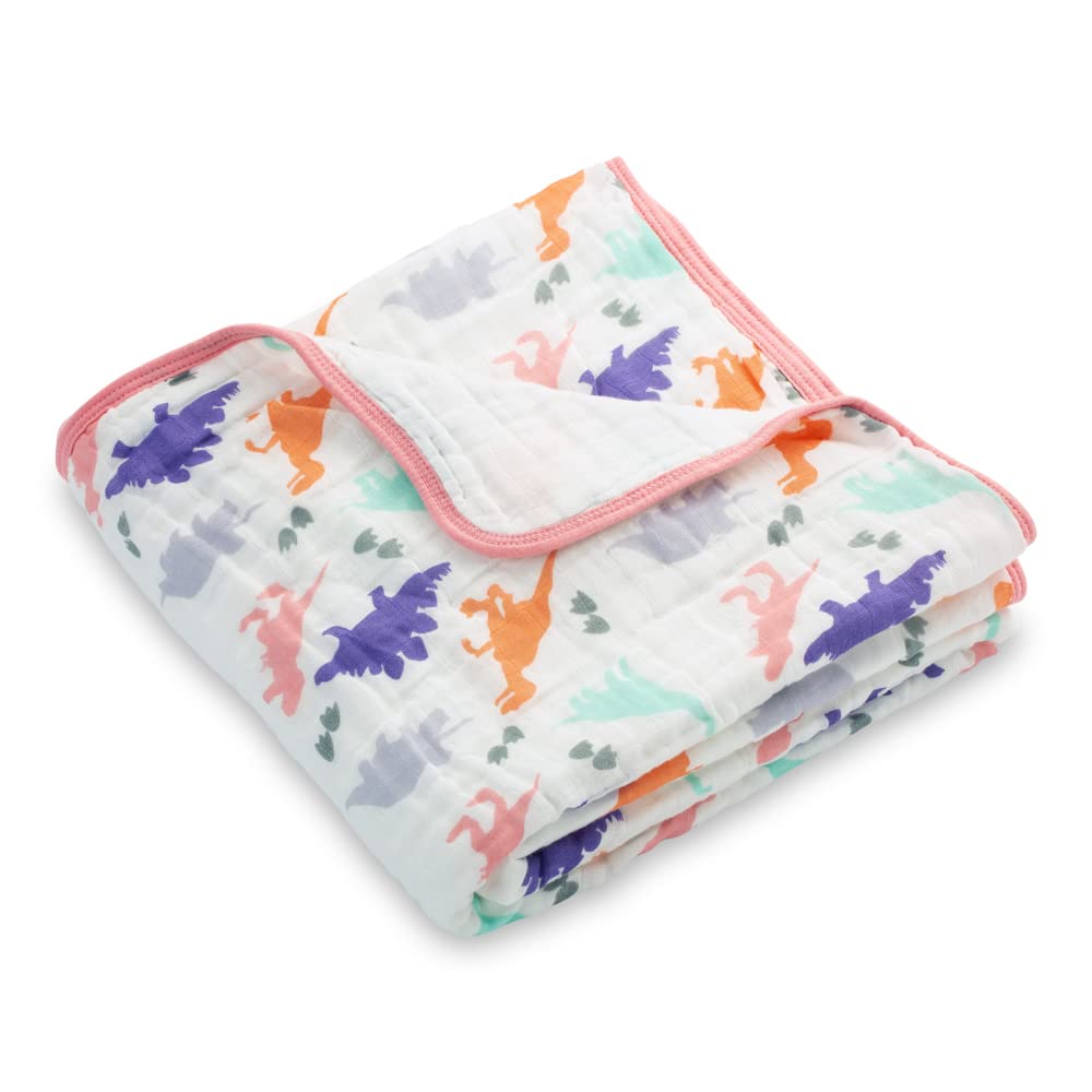 LollyBanks Muslin Baby Quilt 100% Cotton, 6 Layers Soft Baby Blankets for Girls, Large 47 x 47 Inches Versatile Crib Blanket, Co