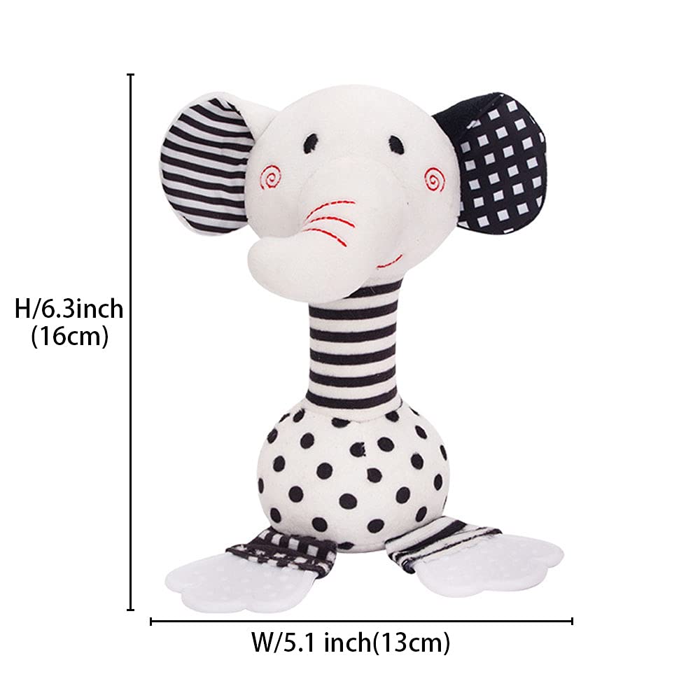 D-KINGCHY Baby Toys 0-12 Months, Black and White Newborn Toys, Soft Plush Rattle Stuffed Animal Toy with Teether and Sound, Deve