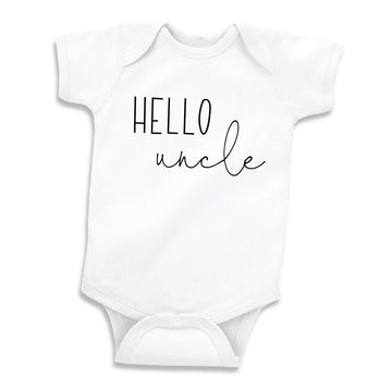 Bump And Beyond Designs Baby-Boys Hello Uncle Shirt Surprise Baby Announcement Leotard White, 0-3 Months