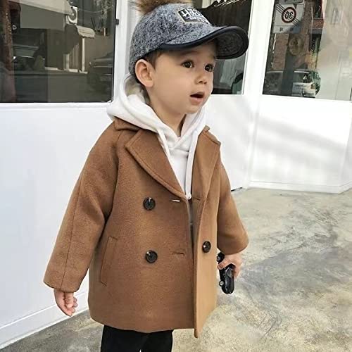 Mozikqin Toddler Baby Boys Girls Wool Coat Winter Warm Double Breasted Trench Coat Kids Jacket Outwear Clothes (Khaki,4-5T)