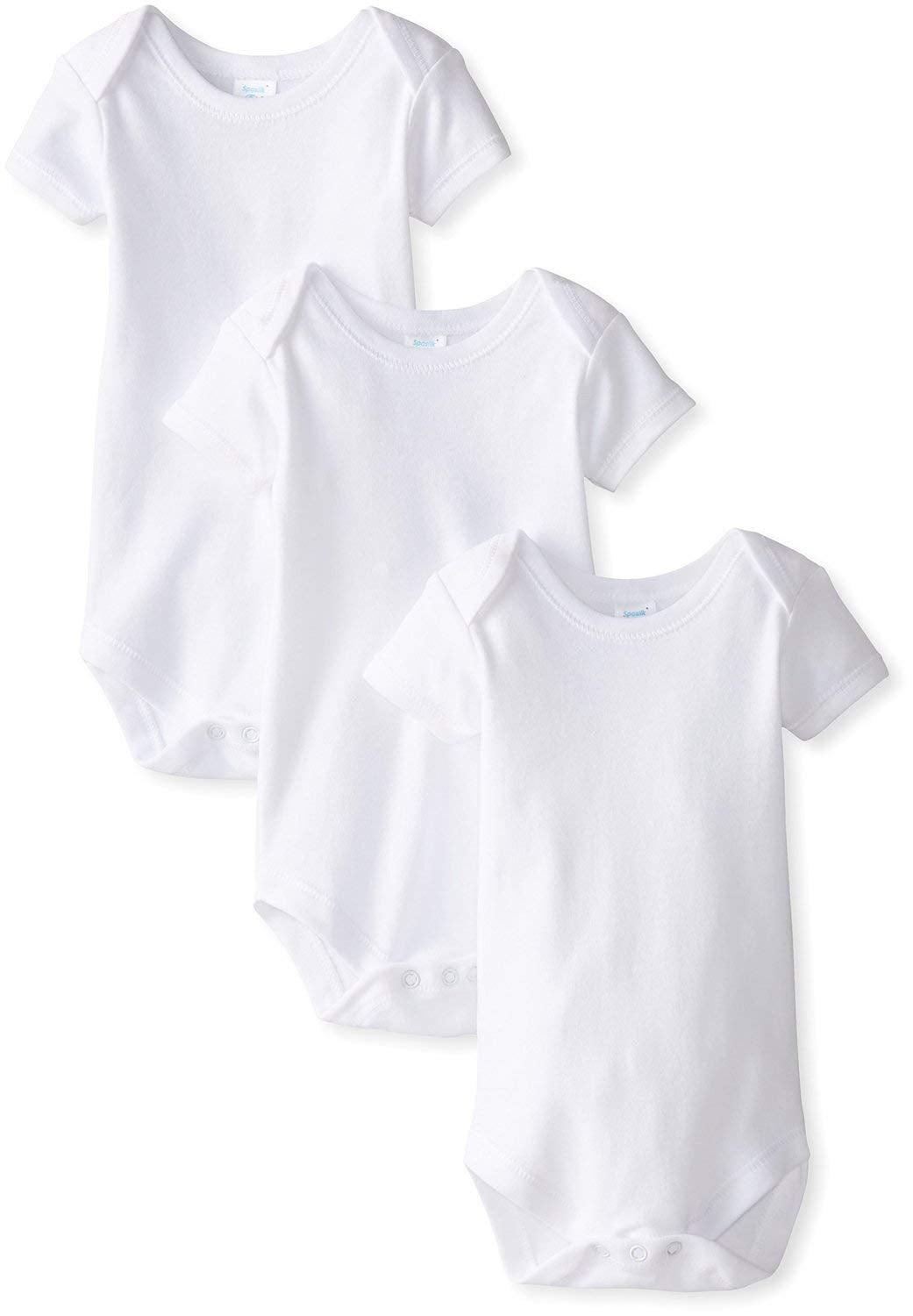 Spasilk Baby 3 Pack Short Sleeve Cotton Bodysuits for Infant and Newborns, White, 24 Months