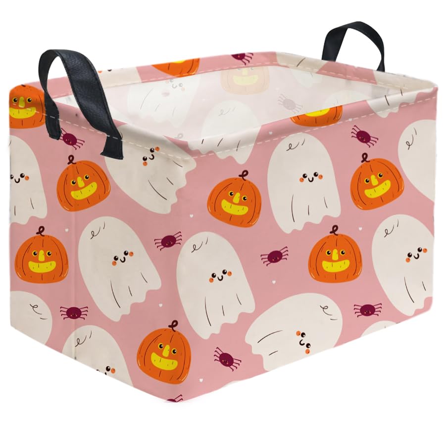 Sanjiaofeng Rectangular Kids Basket Halloween Storage Bins,Ghost Storage Basket with Handles.Clothers,Books,Kid s Gifts Bins. (