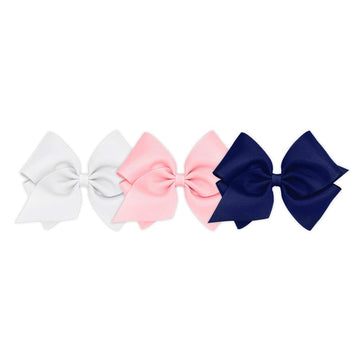 Wee Ones Girls' Mini King Bow 3 Pc Set Solid Grosgrain Variety Pack On A Weestay No-Slip Hair Clip - White, Light Pink, And Ligh