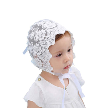 Baby Bonnet Lace Floral Sun Hat With Ribbon Tie Photo Prop Beanie Cap For 0-18M Baby Girls