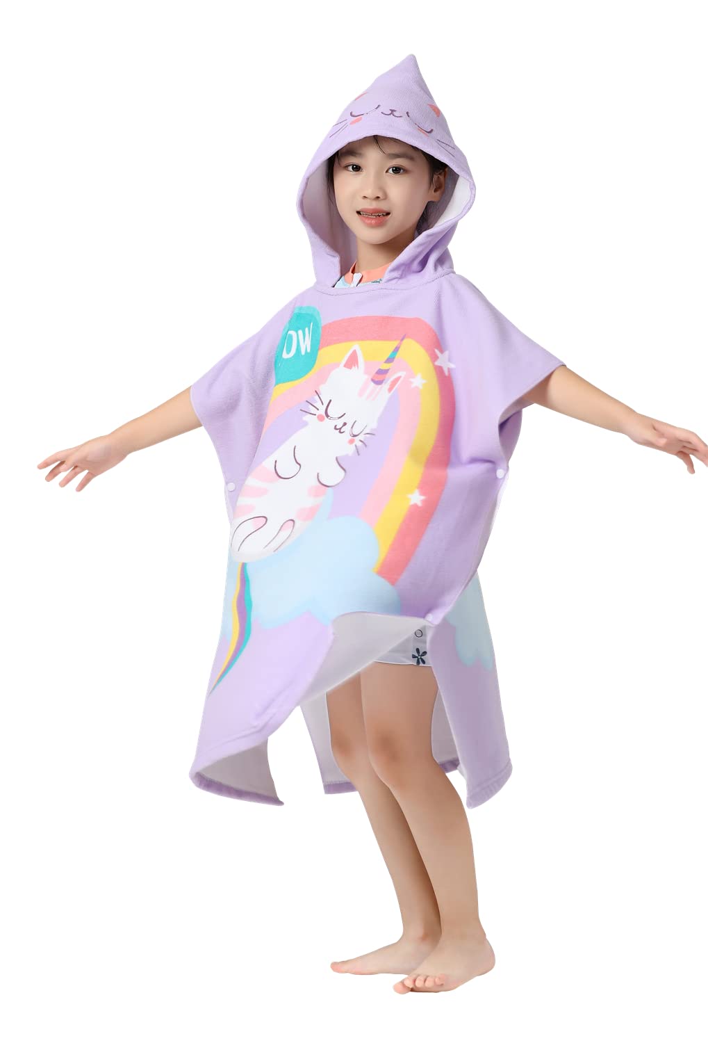 Athaelay Soft Microfiber Swim Cover-Ups For 3 To 10 Years Old Kids Hooded Bath Beach Poncho Towels (Cat, Fits 3-10 Years)