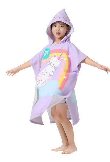 Athaelay Soft Microfiber Swim Cover-Ups For 3 To 10 Years Old Kids Hooded Bath Beach Poncho Towels (Cat, Fits 3-10 Years)