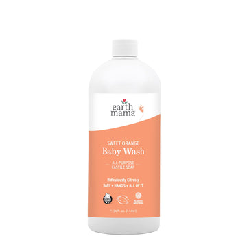 Earth Mama Sweet Orange Baby Wash Liquid Hand Soap Refill, Organic Body Wash For Sensitive Skin, All Purpose Castile Soap Liquid
