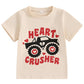 Kids Toddler Baby Boys Girls Valentine'S Day T-Shirt Heart Crusher Monster Truck Short Sleeve Shirt Top(Beige Monster Truck,4-5T