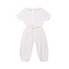 Mubineo Toddler Baby Girl Summer Fall Basic Plain Short Sleeve Cotton Linen Drawstring Romper Jumpsuit (White, 2-3T)