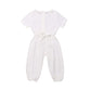 Mubineo Toddler Baby Girl Summer Fall Basic Plain Short Sleeve Cotton Linen Drawstring Romper Jumpsuit (White, 3-4T)