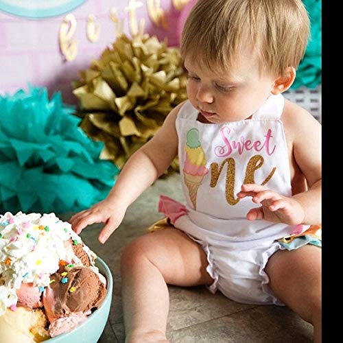 Cute Baby Girl First Birthday Outfit Halter Romper Ice Cream Cake Smash Bodysuit Sunsuit (A-White, 6-12 Months)