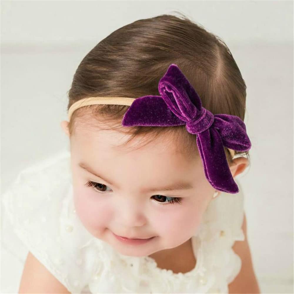 Sugarmelon Baby Girl Velvet Hair Bows And Headbands, Soft Stretchy Nylon Hairbands For Newborn Infant Toddlers, 24 Colors, 3.5'