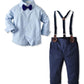 Baby Boys Dress Clothes, Toddlers Boys Long Sleeves Button Down Plaid Dress Shirt With Bowtie + Suspender Pants Set Wedding Outf