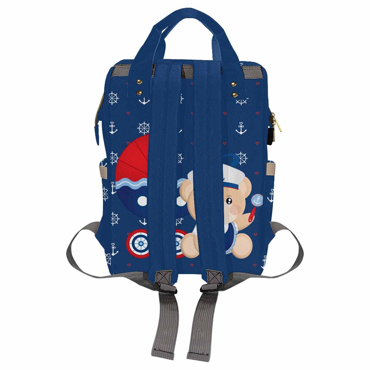 Artsadd Custom Animal Baby Backpack For New Mom Gifts, Personalized Dark Blue Captain Diaper Backpack With Stroller Straps Large