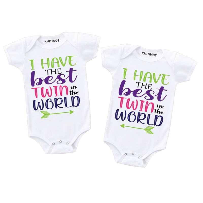 Knitroot Twins Romper, Unisex Baby Kids Twin Onesies, Half Sleeve Bottom Snap Button, White Cotton Bodysuit, Sleepsuit, Best Twi
