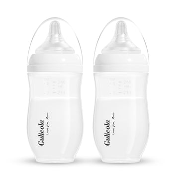 Gulicola Natural Pp Baby Breastfeeding Bottles, Medium Flow Nipples (M), 3 Months +, White, 8 Oz - 2Pks
