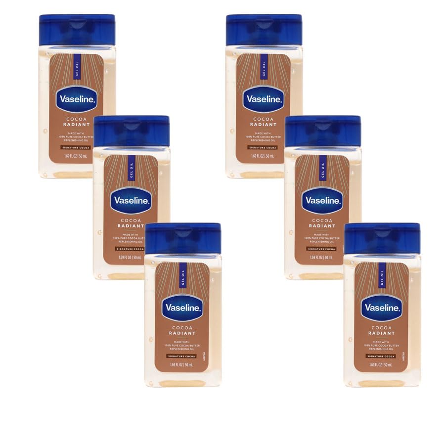 Vaseline Cocoa Radiant Replenishing Oil Gel with Pure Cocoa Butter, Travel Size, 1.69 fl oz, 6 Pack