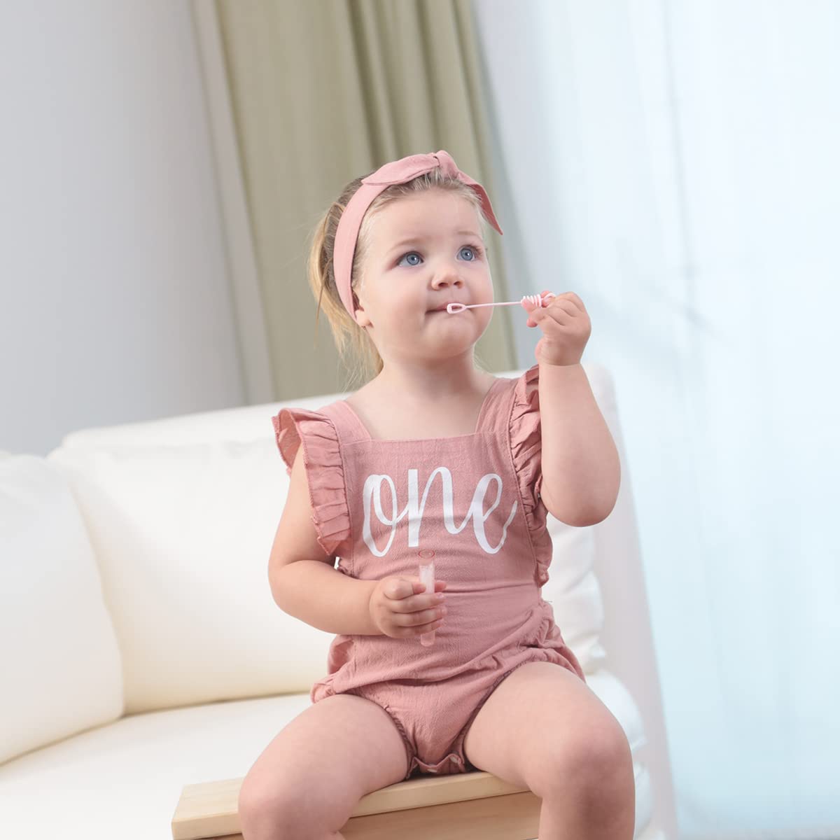 Detigee Baby Girl 1St Birthday Bodysuit Toddler Backless Jumpsuit With Headband (Pink01,12-18 Months)