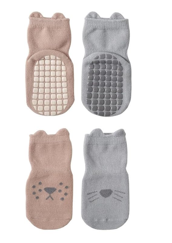 Yanwenx Pack Of 2 NonSlip Socks For 02 Years Baby/Toddler Boys Girls Soft Combed Cotton Socks Animal Motifs Newborn Crew Socks
