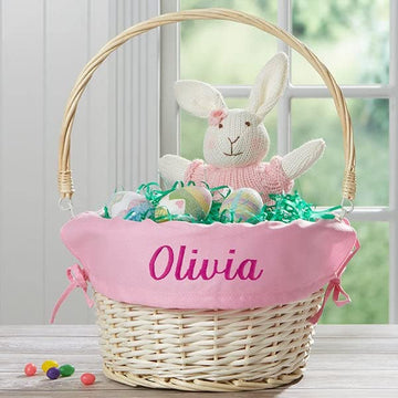 Personalization Universe Personalized Willow Easter Basket With Folding Handle- Light Pink