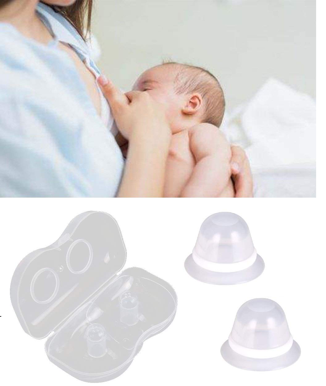 Finever 2Pair Nipplesuckers Nipple Corrector For Flat Inverted Nipples For Breastfeeding Mother Or Women Silicone With Clear Cas