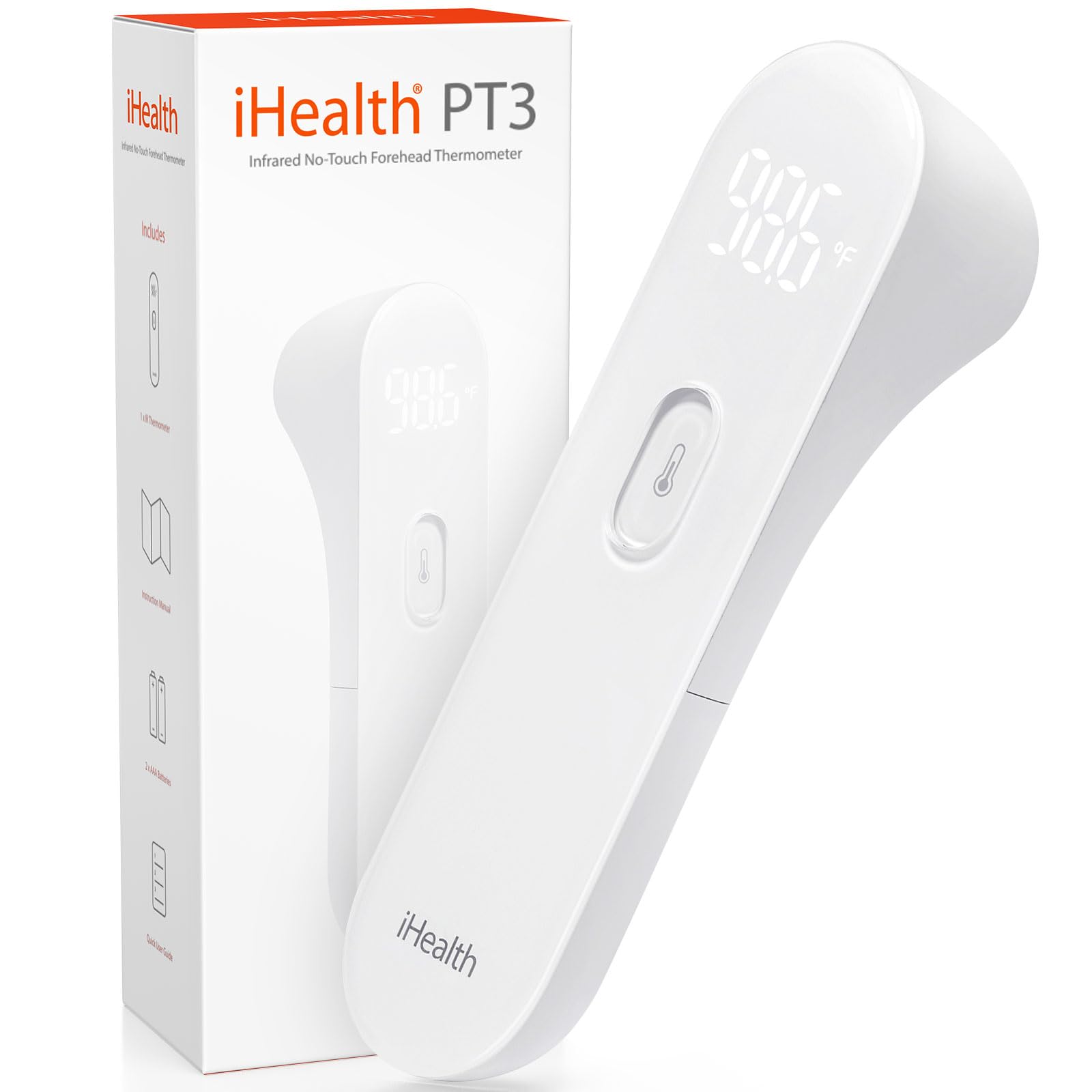 Ihealth No-Touch Forehead Thermometer, Infrared Digital Thermometer For Adults And Kids, Touchless Baby Thermometer, 3 Ultra-Sen