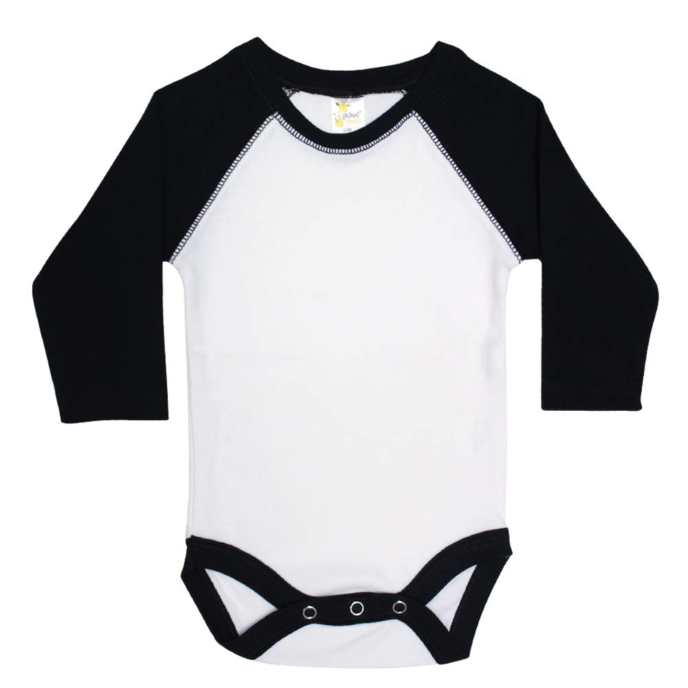 Laughing Giraffe Baby Blank Long Sleeve Raglan Baseball One Piece Bodysuit (3-6 Months, White/Black)