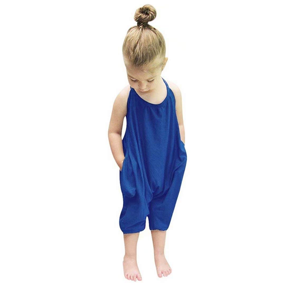 Baby Girls Summer Romper Cute 2 Pack Backless Harem Strap Jumpsuits 1-4 Years Old