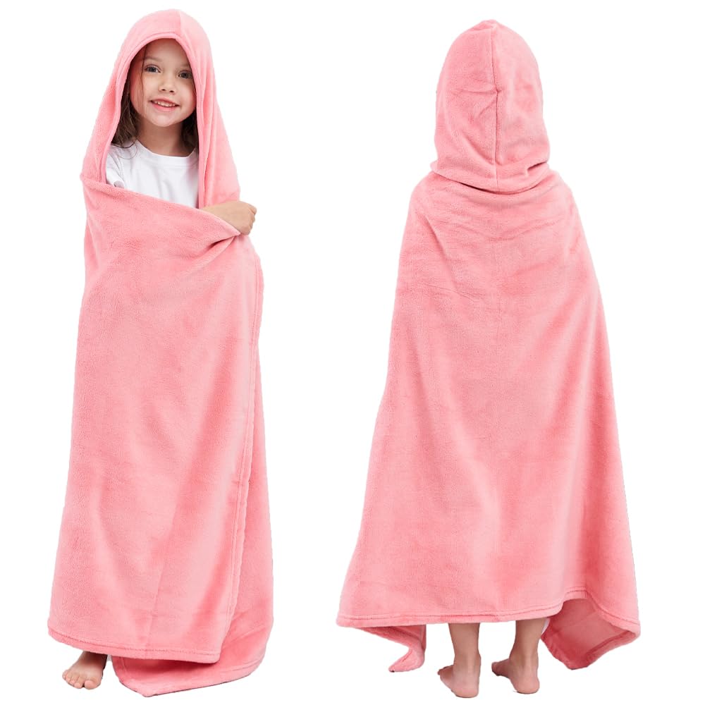 Hiturbo Kids Hooded Fleece Towel: Soft Plush Pool Beach Towel Wrap - 50'X30' Toddler Bath Blanket For Boys Girls 3-12 Years (P